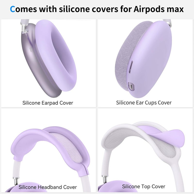 MINDRESY Hard Case for AirPods Max Supports Sleep Mode, Travel Carrying Headphone Case with AirPods Max Silicone Earpad Case/Ear Cups/Headband Cover, AirPod Max Protective Portable Storage Bag (Pastel Lilac) - Image 4